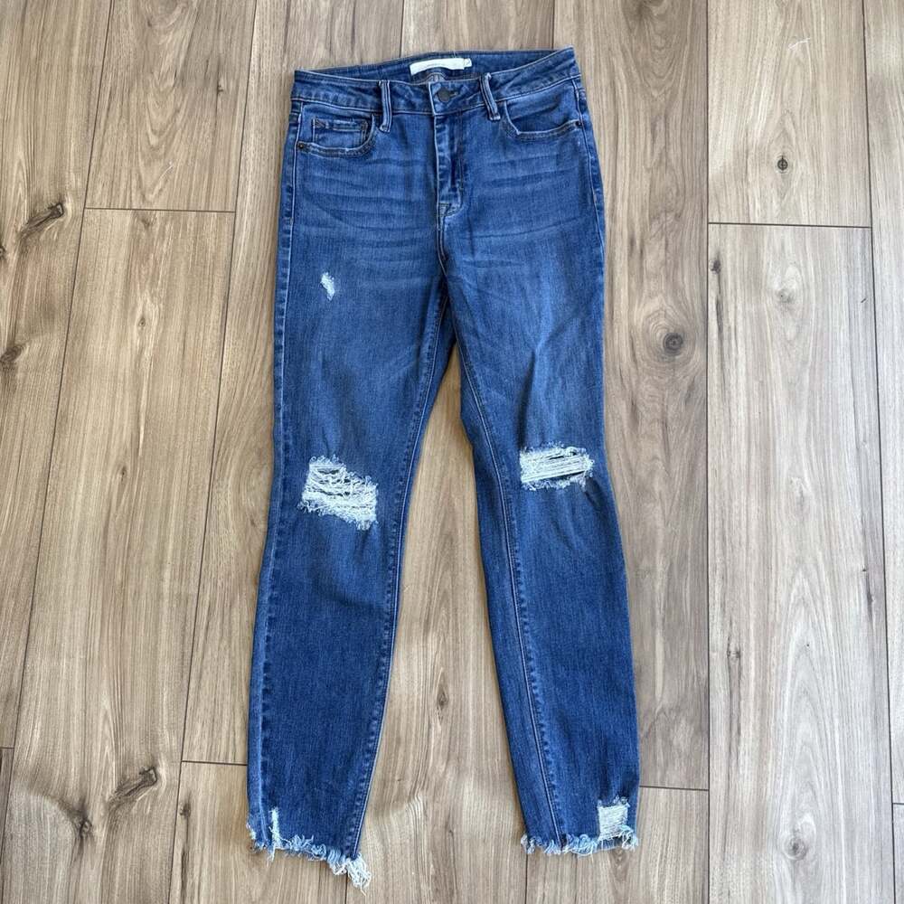 Hidden Women's Size 27 Blue Skinny Distressed Medium Wash Stretch Denim Jeans